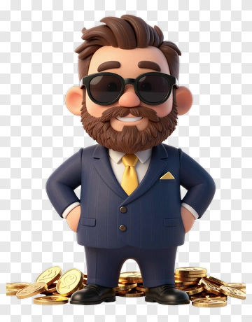 3D Businessman Standing Among Gold Coins PNG