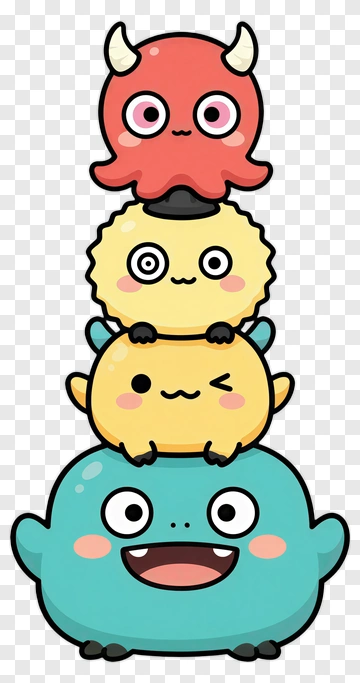 Cartoon Monsters Stacked Together PNG