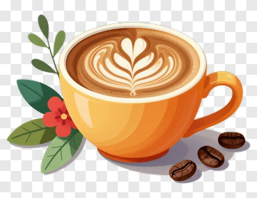 Coffee Cup With Latte Art And Leaves PNG