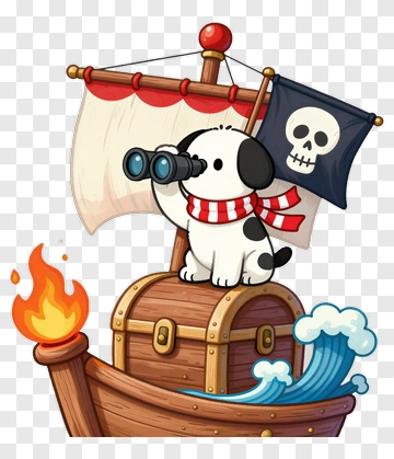 Cartoon Dog On Pirate Ship With Binoculars PNG