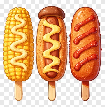 Colorful Corn Dog And Hot Dog On Sticks PNG