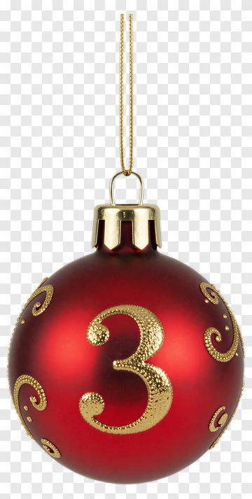 Red Christmas Ornament With Gold Swirls And Number Three PNG