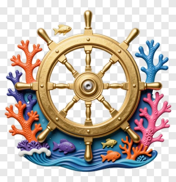 Colorful Ship's Wheel Surrounded By Coral And Fish PNG