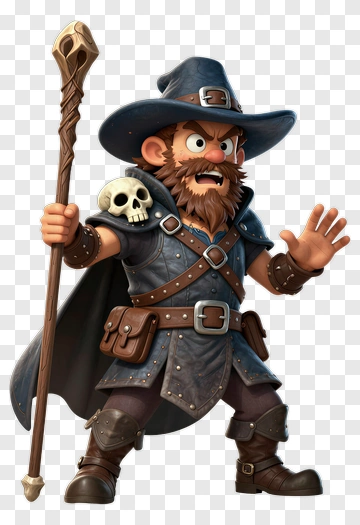 Cartoon Wizard Holding A Staff PNG