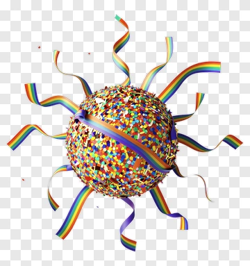 Colorful Confetti Ball With Ribbons PNG