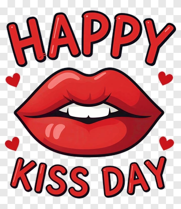 Happy Kiss Day With Red Lips And Hearts PNG