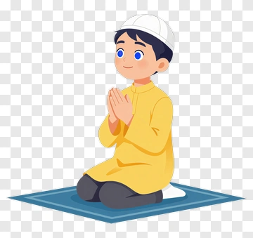 Cartoon Boy Praying On A Prayer Mat PNG