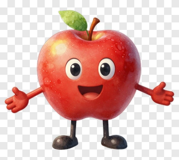 Cartoon Apple With Arms And Smiling Face PNG