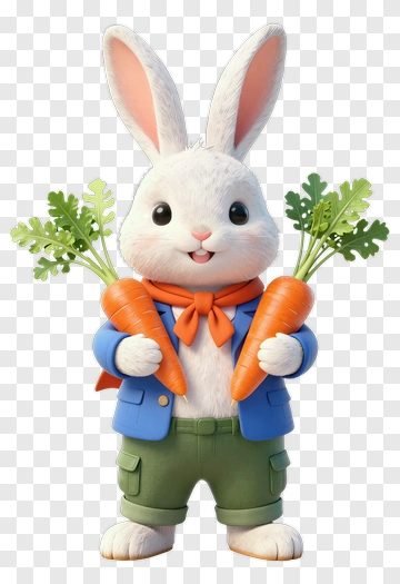 3D Rabbit Holding Carrots PNG