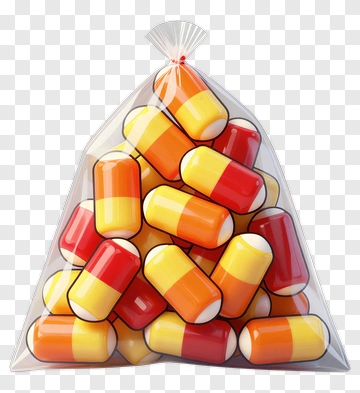 Colorful Candy Corn In A Clear Bag PNG