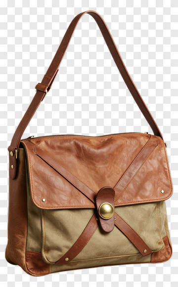 Brown Leather And Canvas Messenger Bag PNG