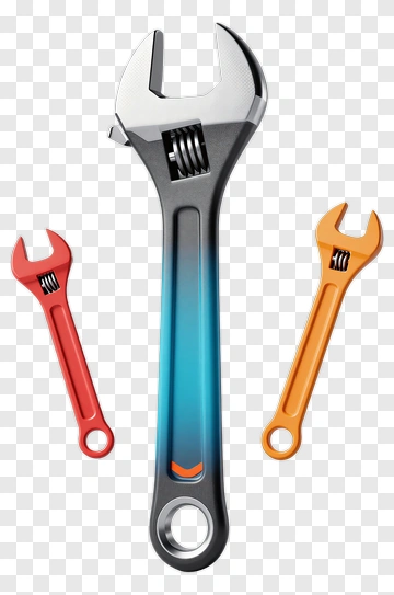 Adjustable Wrench With Red And Orange Wrenches PNG