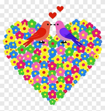 Colorful Heart With Love Birds PNG