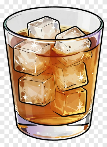 Glass Of Whiskey With Ice Cubes PNG
