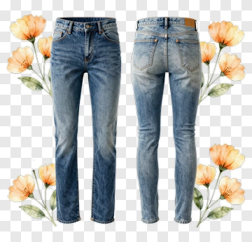 Blue Jeans With Floral Accents PNG