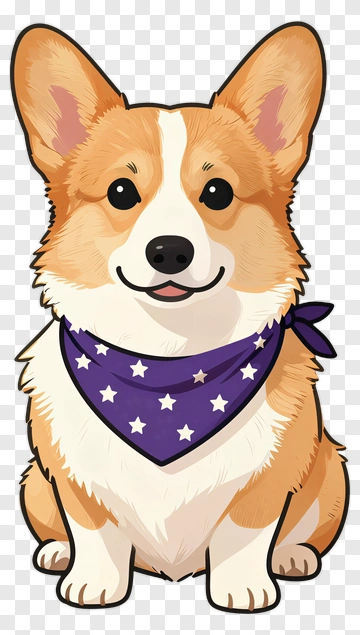Cartoon Corgi With A Purple Bandana PNG