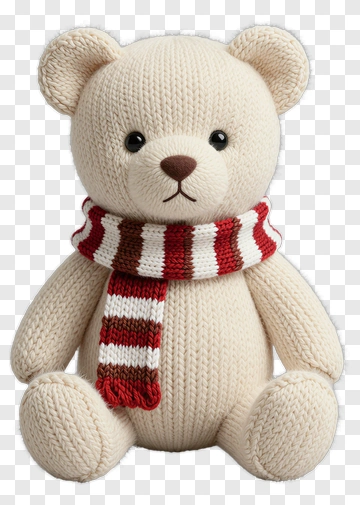 Knitted Teddy Bear With Striped Scarf PNG