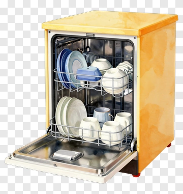 Dishwasher With Clean Plates And Cups PNG