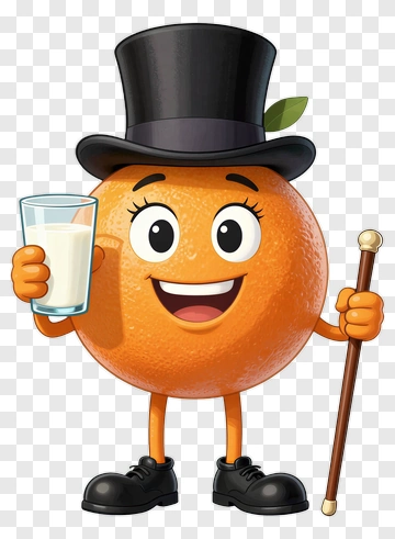 Cartoon Orange Character Holding A Glass Of Milk PNG