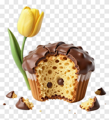 Chocolate Cupcake With A Yellow Tulip PNG