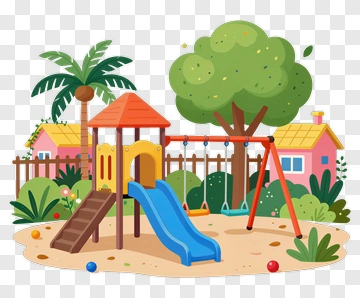 Colorful Playground With Slide And Swing Set PNG