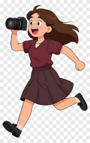 Cartoon Girl Running With A Camera PNG