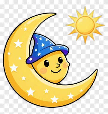 Cartoon Moon With Stars And Sun PNG