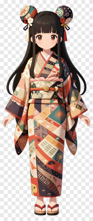 Anime Girl In Colorful Kimono PNG
