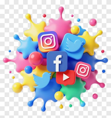 Social Media Icons With Colorful Splash Background PNG