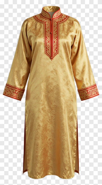Elegant Gold Traditional Dress With Red Embroidery PNG