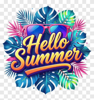 Hello Summer With Tropical Leaves And Sunglasses PNG