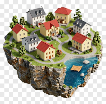 3D Model Of A Floating Neighborhood PNG