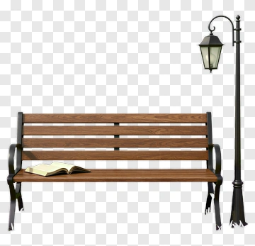 Park Bench With Open Book And Street Lamp PNG