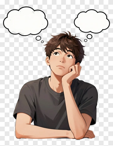 Thoughtful Young Man With Speech Bubbles PNG