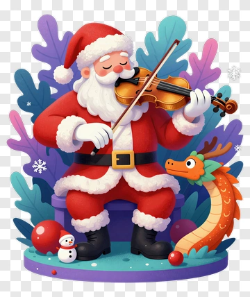 Cartoon Santa Playing Violin With A Dragon PNG