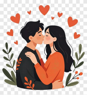 Couple Kissing With Heart Decorations PNG