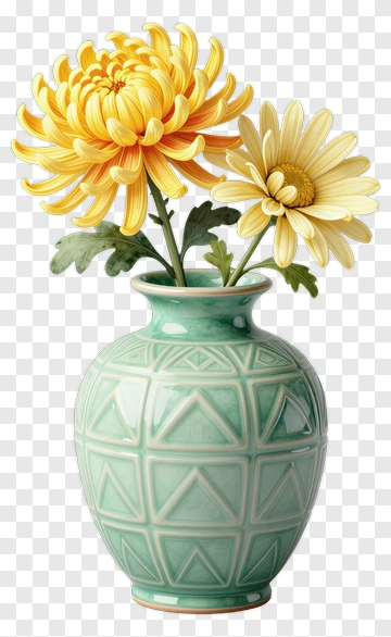 Vase With Yellow And White Flowers PNG