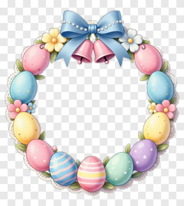 Easter Egg Wreath With Flowers And Ribbon PNG