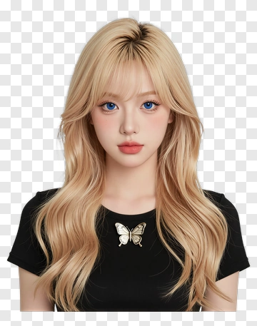 Young Woman With Long Blonde Hair And Butterfly Brooch PNG
