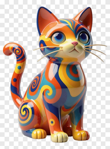 Colorful Cat Figurine With Swirls PNG