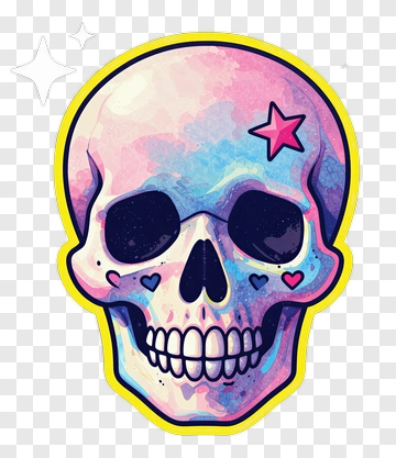 Colorful Skull With Hearts And Star PNG