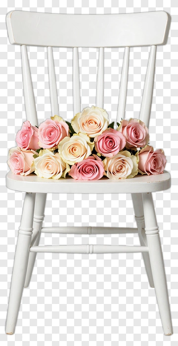 White Chair With Pink And White Roses PNG