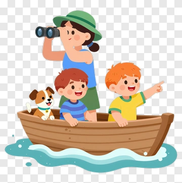 Cartoon Kids In A Boat With A Dog PNG