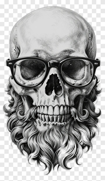 Skull With Glasses And Beard PNG