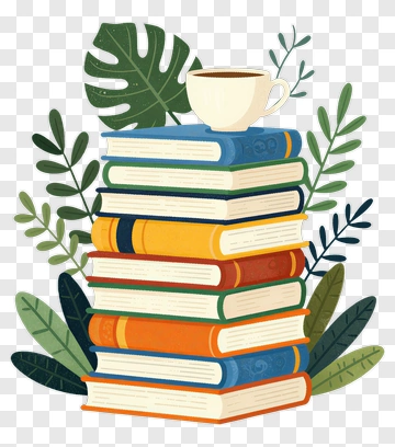 Colorful Book Stack With A Coffee Cup PNG