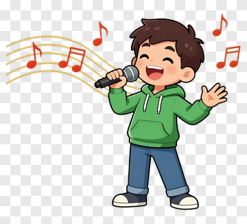 Cartoon Boy Singing With Microphone PNG
