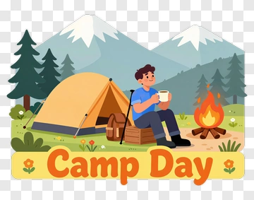 Happy Camper Enjoying Camp Day By The Fire PNG