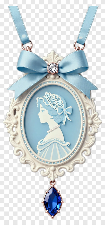 Elegant Cameo Pendant With Blue Bow PNG