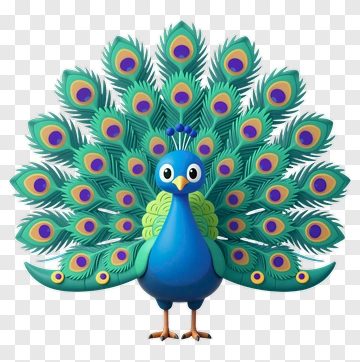 Cartoon Peacock Displaying Colorful Feathers PNG