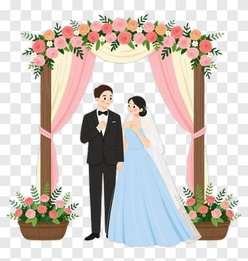 Wedding Couple Under Floral Arch PNG